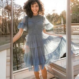 Ivy City Whimsical Dress Blue Large 12/14 Tulle Ruffled Tier Romantic Fairy NWT